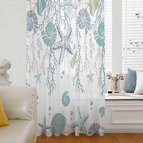 Miniatura 13 de Cortinas traslúcidas florales de tulipán azul, 84 pulgadas de largo, panel de cortina de gasa con estampado de flores botánicas filtrantes de luz,