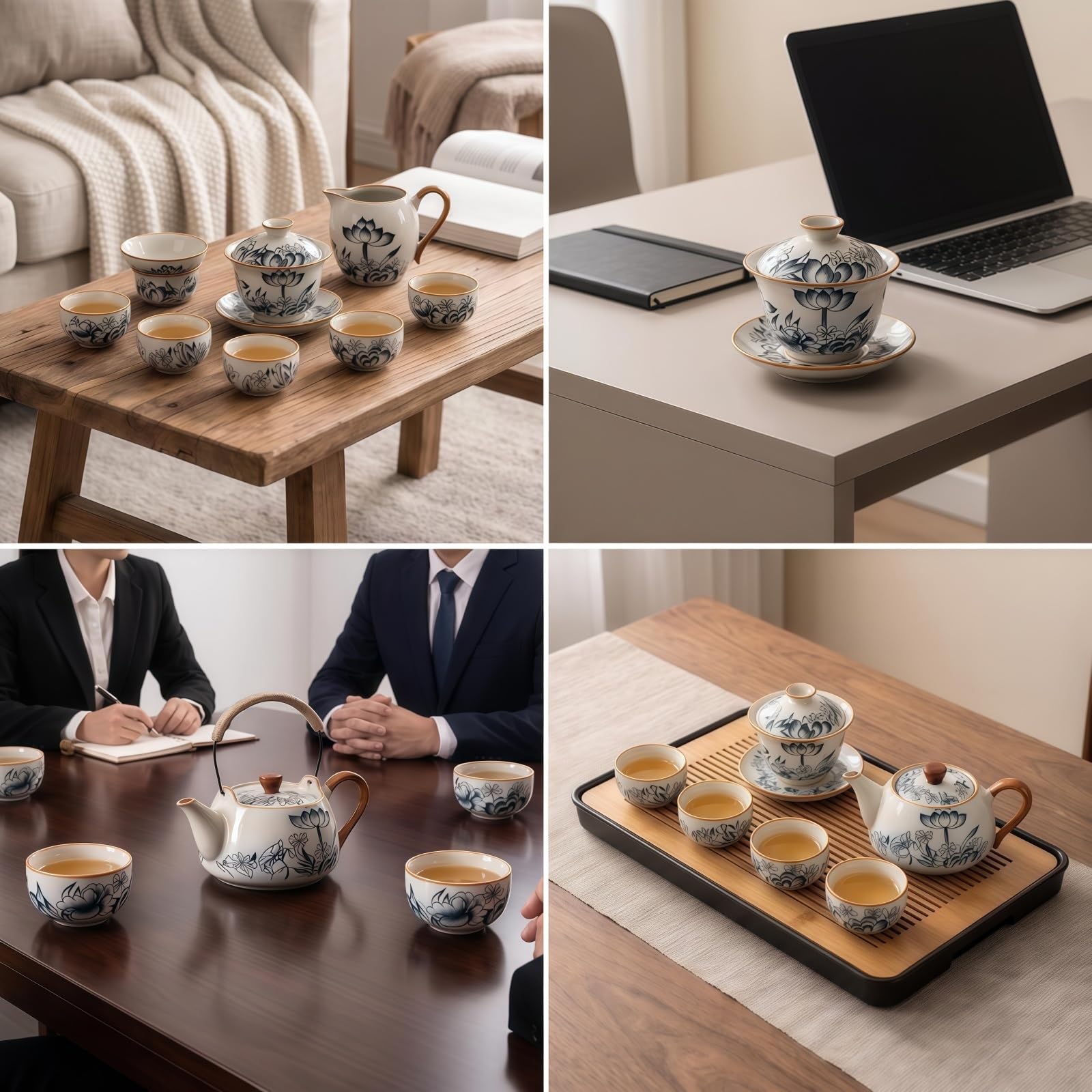 Gongfu zestaw do herbaty, ręcznie malowany porcelanowy zestaw do herbaty z czajnikiem, 6 filiżanek, tradycyjny zestaw ceremonii parzenia herbaty do domu, idealny dla miłośników herbaty i dawania