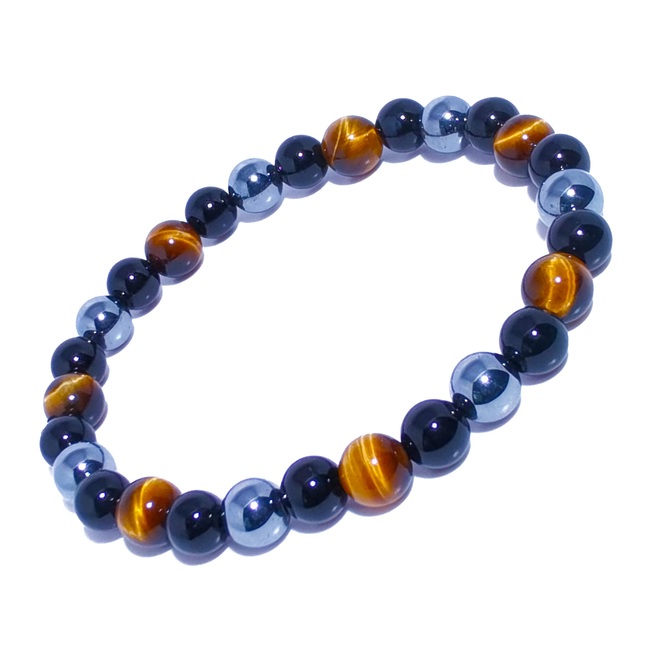 Dczosily Triple Protection Bracelet Natural Tiger's Eye Hematite Agate Stone Bracelet for Men Women Crystal Jewelry Healing Bracelets Bring Luck