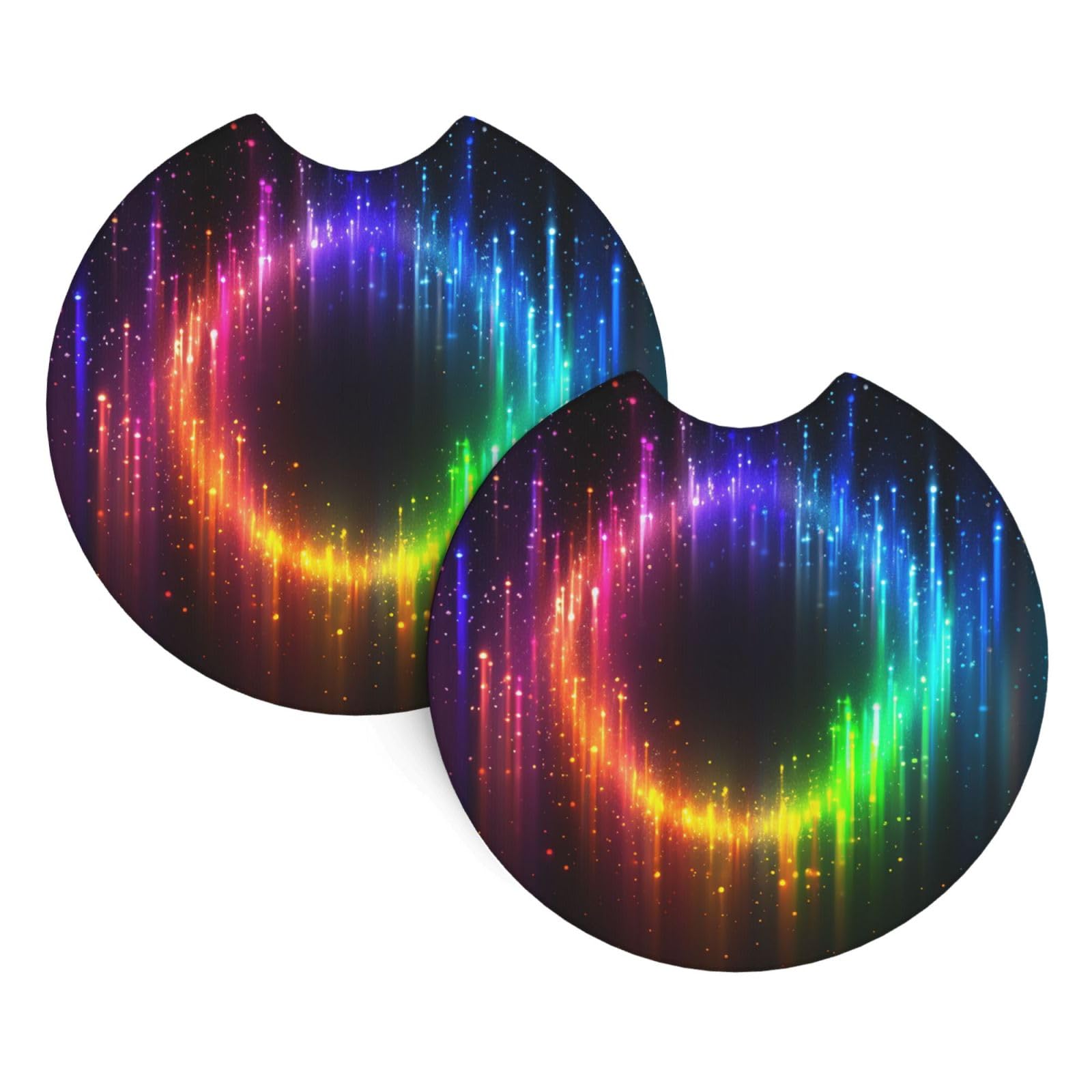 2PCS Car Coaster for Cup Holders Universal Auto Cup Mat Rainbow Neon Cup Coaster Pad 2.7" Waterproof Neoprene Non-Slip Cup Holder Coasters Car Interior Accessories for Women Men