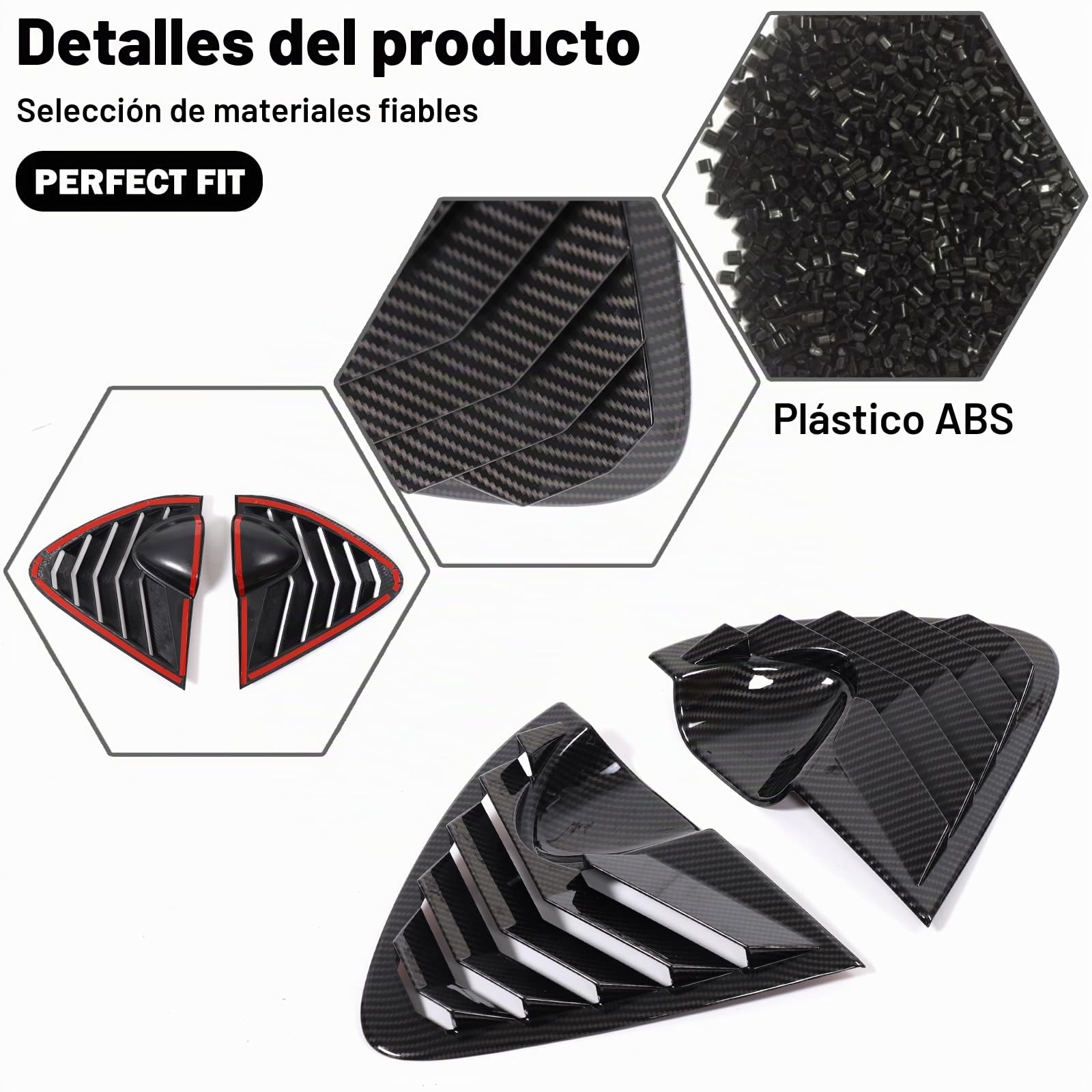 Decoración de ventana triangular para puerta de vidrio lateral trasera de coche con persiana de louvers ABS para SEAT Leon MK2 2008-2012 (patrón de fibra de carbono)
