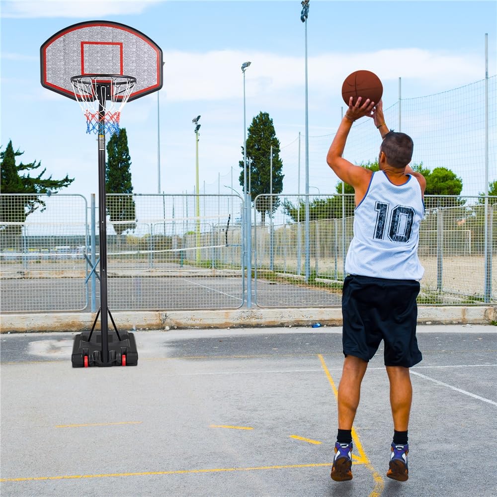 Yaheetech Canestro Basket Esterno Portatile Altezza Regolabile 304 – 353 cm Pallacanestro da Camera Interno con Tabellone Rosso