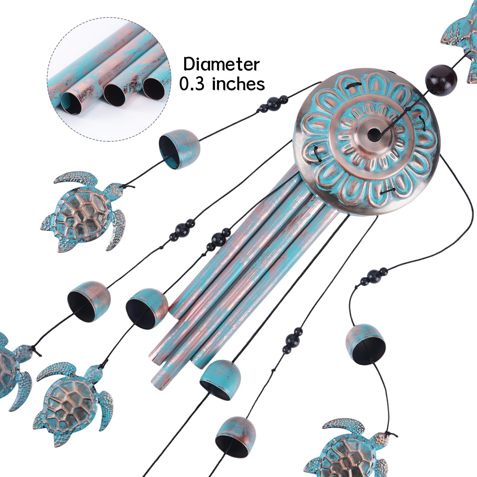 Meeresschildkröten-Windspiel für draußen, Schildkröten-Geschenke für Frauen, Männer, Mutter, Oma, einzigartiges Meerestier-Metall-dekoratives Windspiel mit S-Haken, Dekoration für Geburtstag, Zuhause