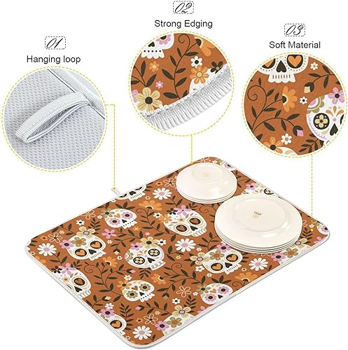 Miniatura 4 de Cute Skull Dish Mat Washnable Absorbent Counter Top Accessories Kitchen Countertop Pad Tapete Para Cocina 16'' x 18''