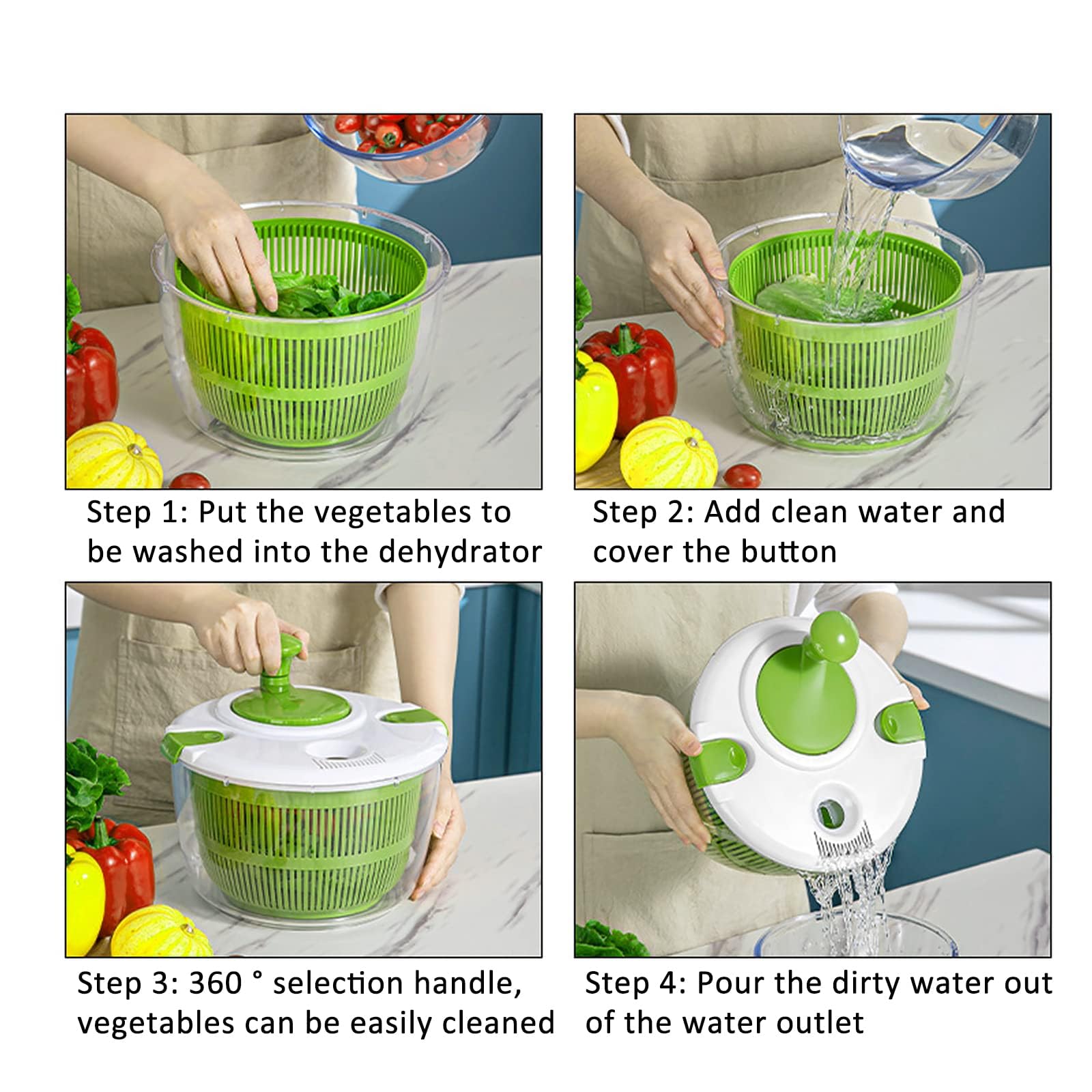 Essoreuse à salade manuelle avec couvercle, lave-légumes et séchoir sans BPA, capacité de 5 l pour fruits et laitues