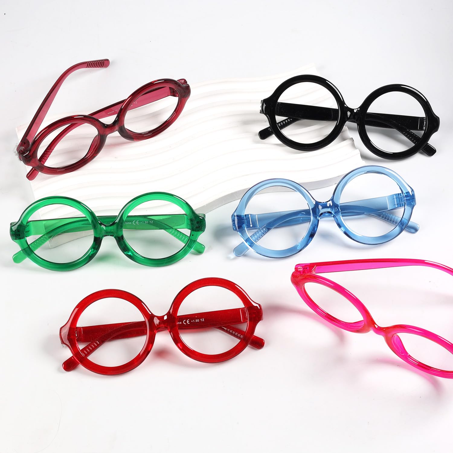 Eyekepper Occhiali da lettura tondi enormi con cerniere a molla senza viti, senza metallo, confezione da 6 lettori per donne oversize
