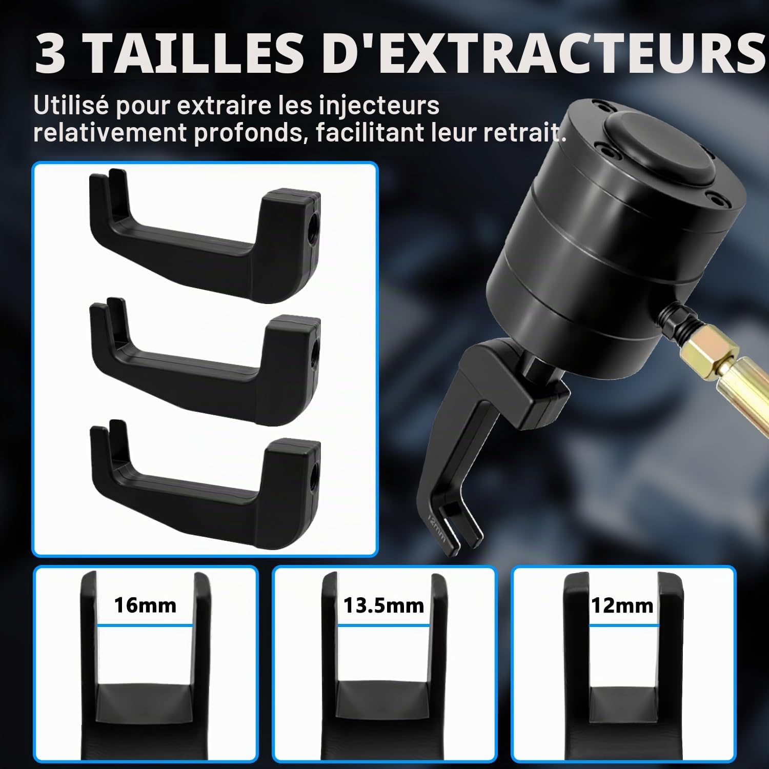 ZKTOOL 24 Pièces Extraction d'Injecteurs Diesel Pneumatique, Démontage d'Injecteurs Diesel à Vibrations Pneumatiques, avec 19 Adaptateurs, Connecteurs US/EU et Poignée Portative