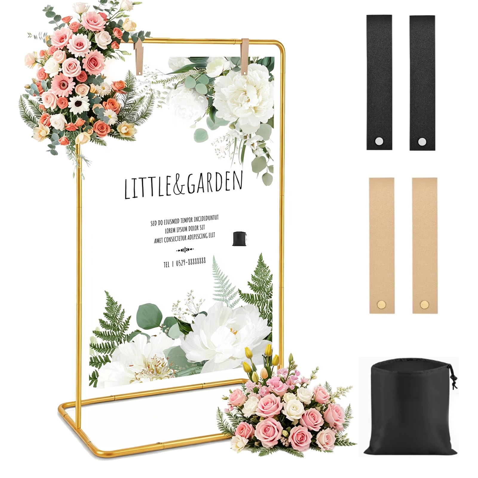 Willkommensschild Hochzeit Ständer Höhenverstellbar 136–173 cm Metall Schildhalter für Hochzeit Empfang mit Lederbändern für Sitzplan Poster Elegantes Design Stabiler Stand (Gold)