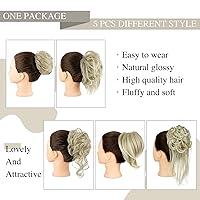 Vista 2 de HMD 5 Piezas de Extensiones de Cabello Estilo Chongo Alborotado para Mujer, Extensiones de Cabello Estilo Updo Desordenado con Banda Elástica