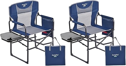 Miniatura 24 de SUNNYFEEL Silla de camping para directores con calefacción, silla plegable de alta resistencia para exteriores, portátil, de gran tamaño, con Azul