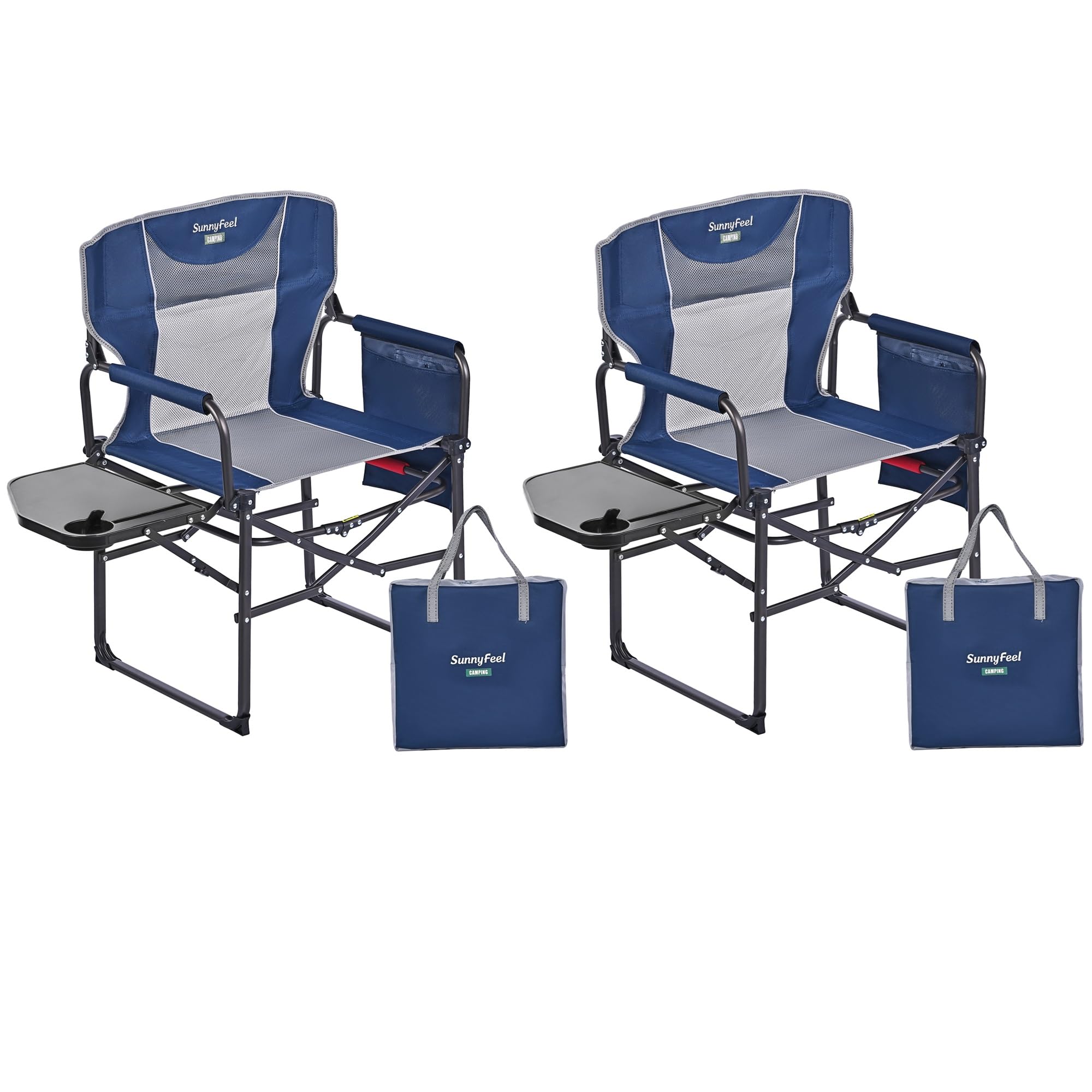 SUNNYFEEL Oversized Camping Chair Portable Directors Chairs with Side Table | Heavy Duty Folding Lawn Chair for Adults 300LBS with Compact Size, Breathable Mesh, Pocket & Carry Bag for Outdoor, Lawn, RV