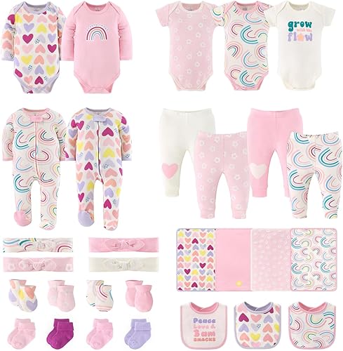 The Peanutshell Juego de canastilla de bebé para niñas, artículos esenciales para bebés recién nacidos, regalos para recién nacidos de 0 a 3 meses,