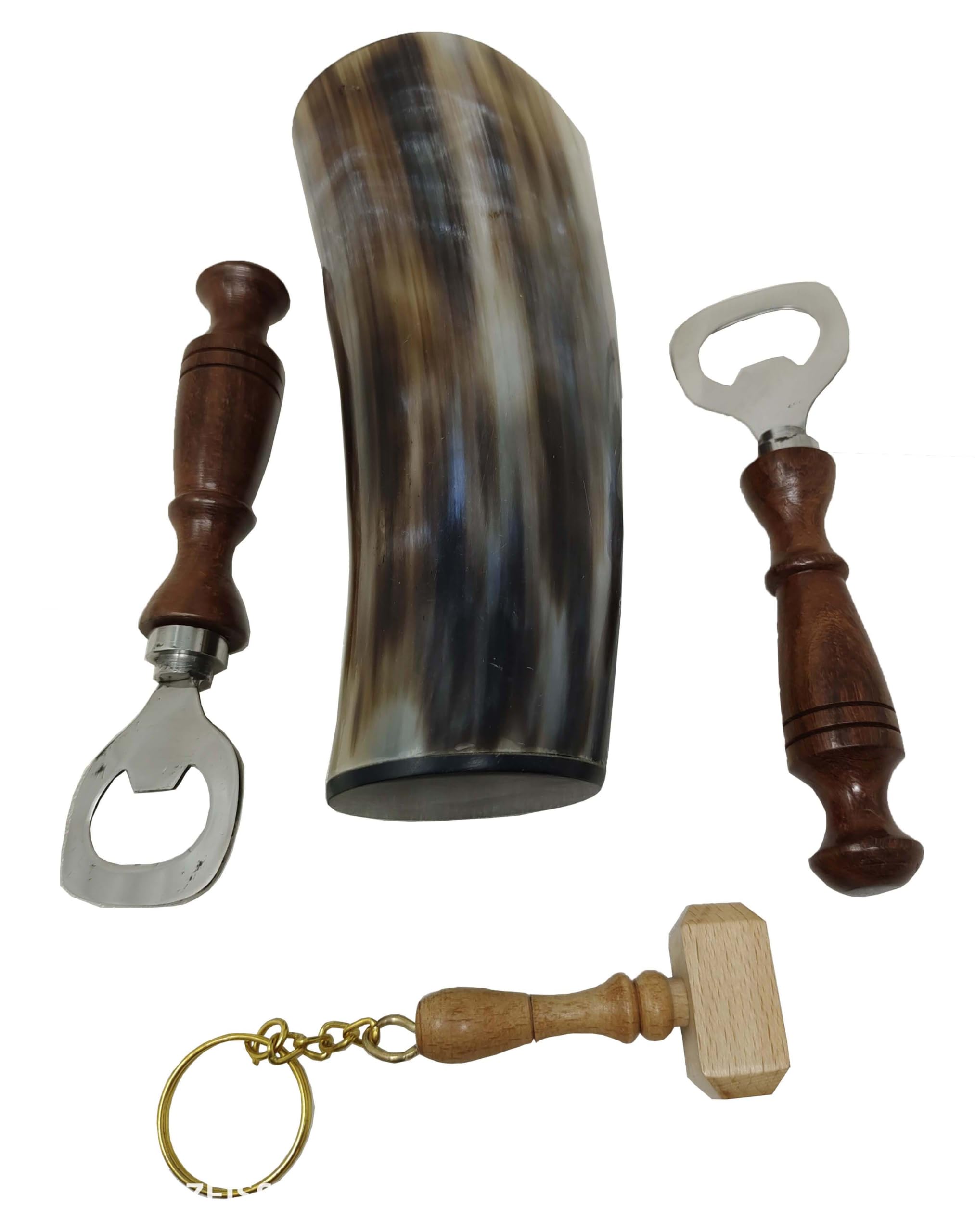 Galaxy Indiacraft Viking Drinking OX Horn | Tankard | Mug | Cup for Ale, Beer, Mead, Wine, Shot Glass, Bottle Opener |100% Leak Free | Natural and Handmade | COMBO OFFERS (6 SHOT GLASS ENGRAVED COMBO)