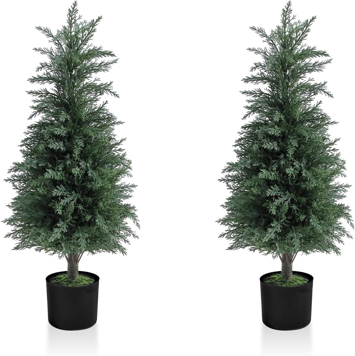 Ruopei Artificial Cedar Topiary Trees 3FT Set of 2 - Lifelike Faux Evergreen Cypress Bushes UV Resistant Outdoor Indoor Potted Plants for Christmas Decor