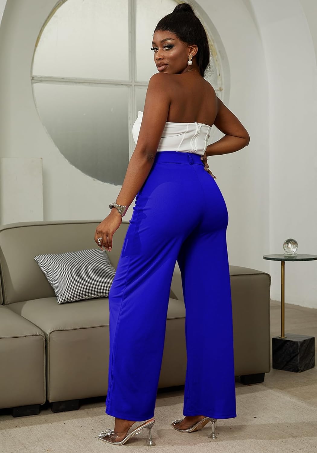 Tbahhir Women High Waisted Work Pants Wide Leg Dress Pants Straight Trousers Casual Business Slacks with Pockets - Image 5