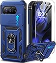 Taisairu for Google Pixel 9A Case with Screen Protector & Slide Camera Lens Cover,Built-in 360°Rotate Magnetic Ring Stand Shockproof Protective Phone Case for Google Pixel 9A Case (Blue)