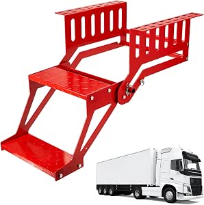 2-Rung Retractable Truck Step Red, Heavy Duty Non-Slip Truck Bed Step, with Standing Platform Folding Truck Step, for Trucks, Trailers, Semis Slide-in Storage, Easy Bolt-On or Weld-On Install
