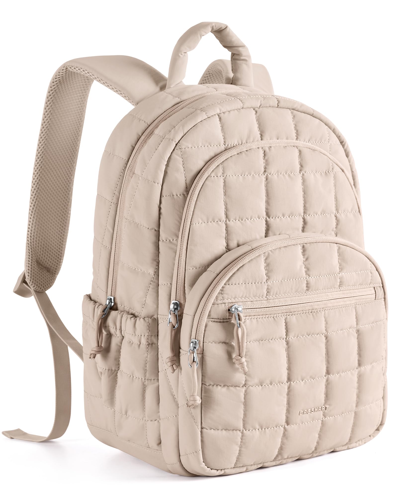 BAGSMART Travel Backpack for Women, College Laptop Backpack, Khaki Brown | Fits 15.6" Laptop, Personal Carry-on Size with Trolley Sleeve, Quilted Style for College Nurse Teacher, Water-Resistant Khaki Brown Standard 15.6 Inch