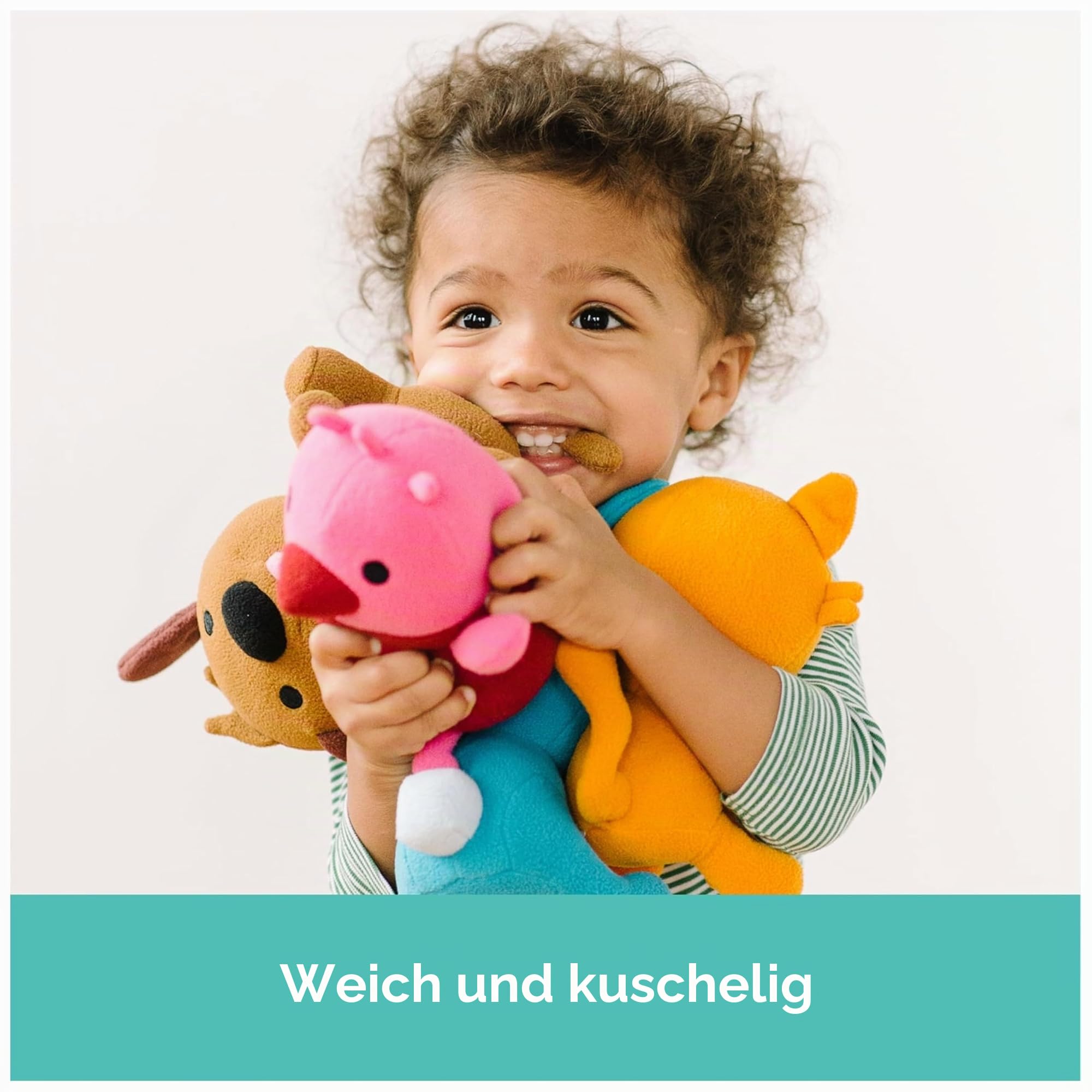 SAGO mini Plüsch-Geschenkpaket, 4 Stofftiere mit verwandelbarem Papp-Spielhaus, Kinderspielzeug für Jungen und Mädchen ab 3 Jahren