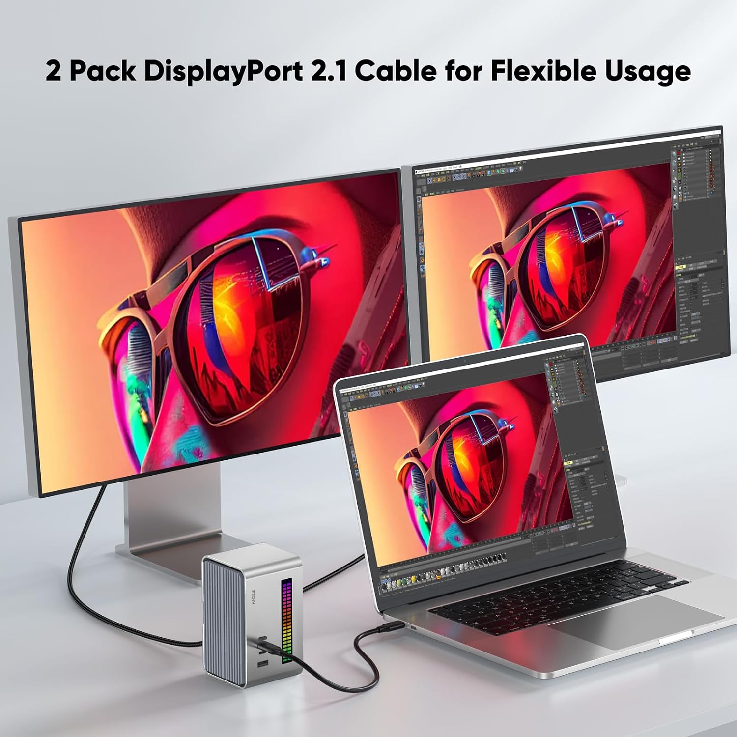 Display Port Cable 6 Feet 2.1 Pack of 2, up to 16K@60Hz 8K@120Hz 4K@240Hz 2K@300Hz 1080P@360Hz Display Port DP Cord for Gaming Monitor Desktop Laptop Graphics Card Dock KVM Hub