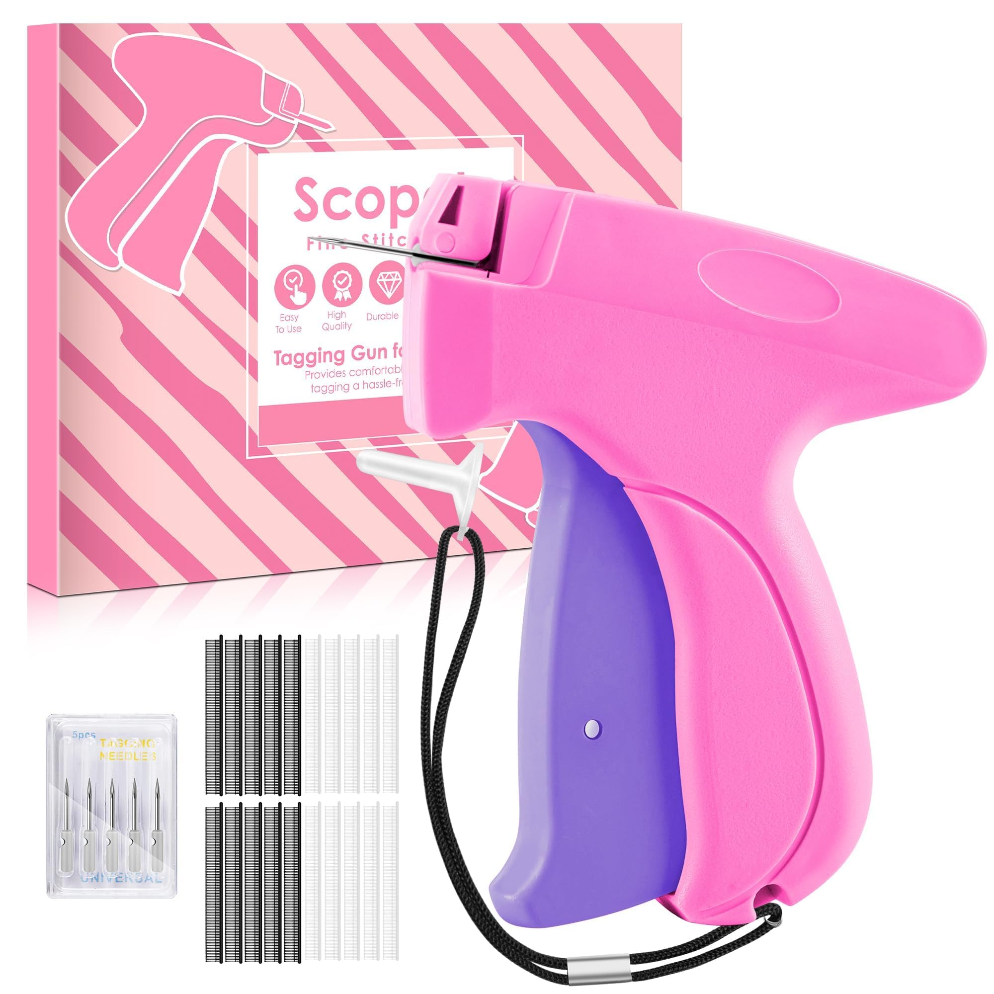 Stitch Gun for Clothes - Handheld Stitch Gun Quick Clothing Fixer - Mini Sewing Kit Micro Tagging Gun - Includes 6 Needle, 1000 Black Fasteners &amp; 1000 White Fasteners