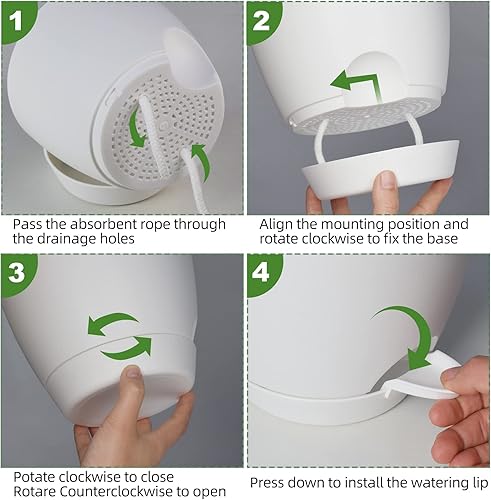 Miniatura 12 de Macetas de interior de 7/6.5/6/5.5/5 pulgadas con riego automático para plantas de interior con orificio de drenaje, macetas de plástico para Verde