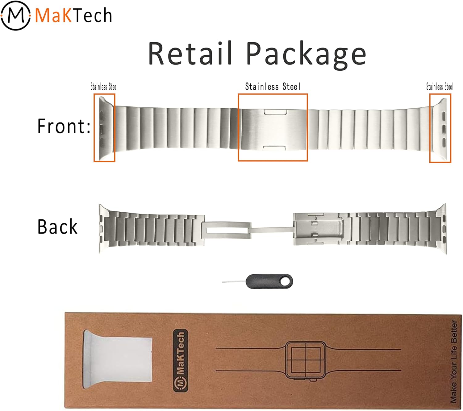 Titanium Watch Bracelet Band,Light-Weight Metal Right Angle Link Strap with Embedded Buckle,for Apple Watch Series 11/10/9/8/7,Ultra 3/2/1,SE 3/2/1 [2025] (46mm/45mm/44mm/49mm,Titanium)