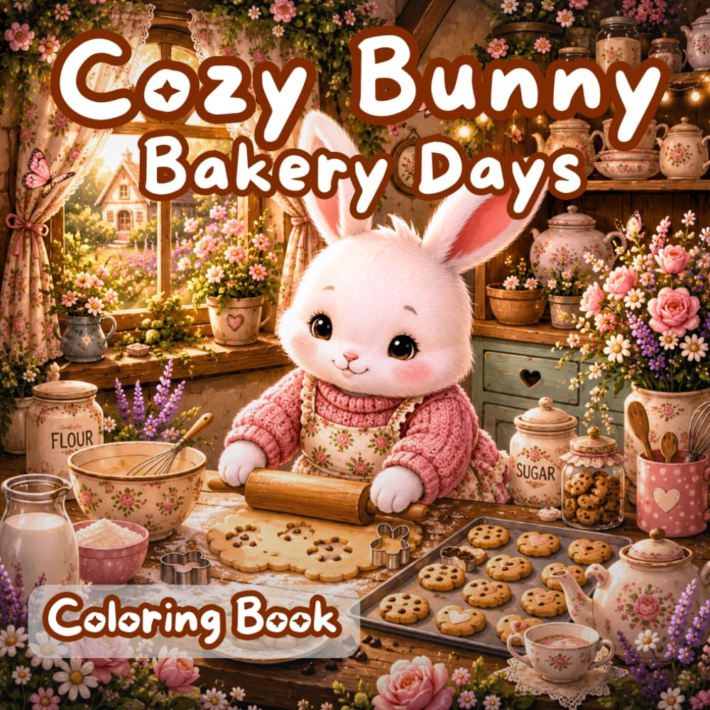 Cozy Bunny Bakery Days: A Coloring Book with Sweet Bakery Scenes, Cookies, and Cakes