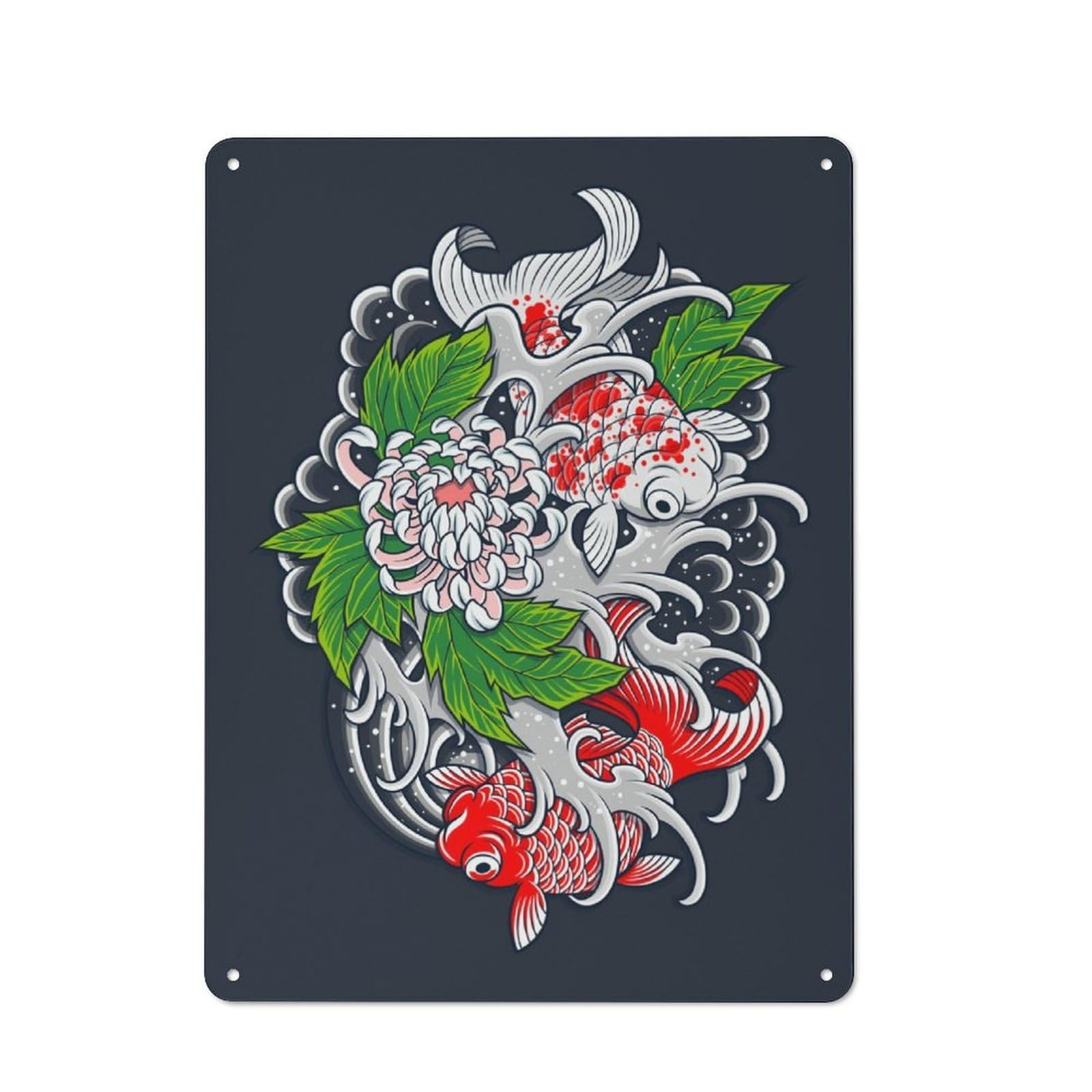 Junmoney Japanese Koi Fish Loft Style Metal Wall Art Sign 40X30cm Featuring Urban Room Decor For Loft, Studio, Office Or Creative Room