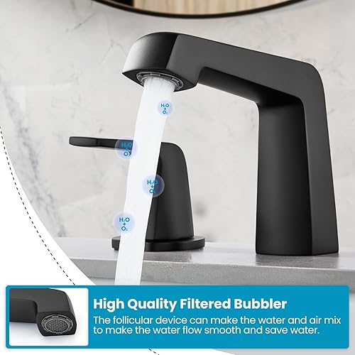 Miniatura 7 de gotonovo Grifo de lavabo de baño negro mate, 3 agujeros, 2 asas, extendido de 8 pulgadas, grifo de baño para caravana, juego de grifos de tocador