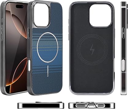 iPhone 16 Uyumlu MagSafe Destekli Aramid Fiber Premium Telefon Kılıfı – Kadife İç Yüzey, Güçlü Manyetik Tutuş (Blue, 16)