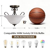 Vista 2 de Luvkczc Upgrade Semi Flush Mount Ceiling Light,Brass Ceiling Light Fixture, Mid Century Ceiling Light, Glass Close to Ceiling Light for Bedroom