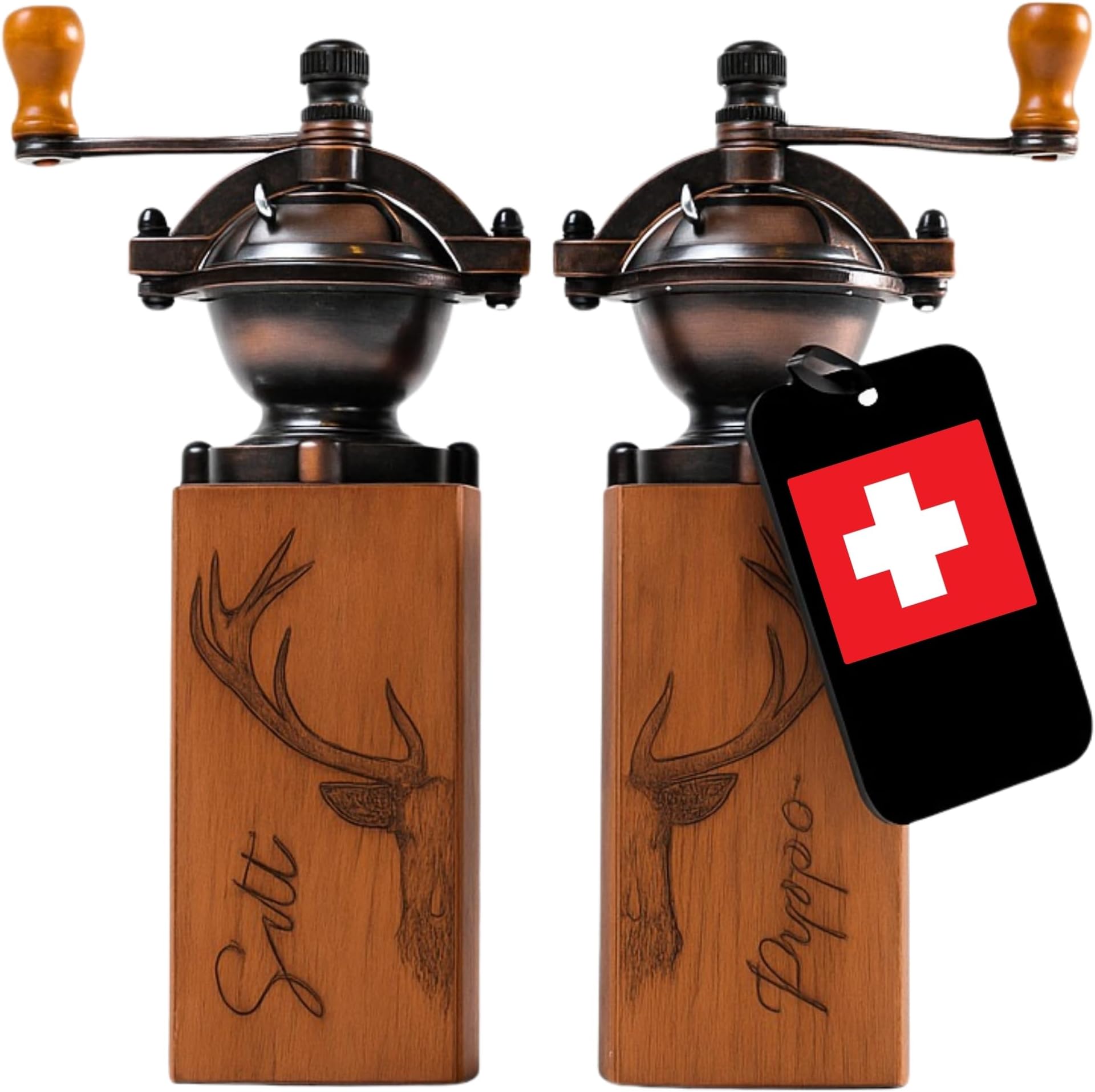 – PAVLOVA’S Swiss Vintage Pepper and Salt Mill Set – Handmade Walnut – Ceramic Grinding Mechanism with Hand-Engraved Detail – Easy Refill – Gift Box – 10-Year Warranty – Limited Edition