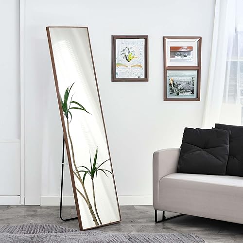 Miniatura 7 de STELSIPLIY Espejo de cuerpo entero con marco de madera, se coloca en posición vertical o colgada, espejo de piso para la puerta de dormitorios y