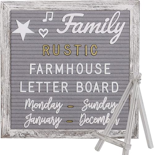 Miniatura 1 de Tablero de letras de fieltro rústico de 10 x 10 pulgadas, letrero de letras intercambiables con letras precortadas, tablero de mensajes de fieltro