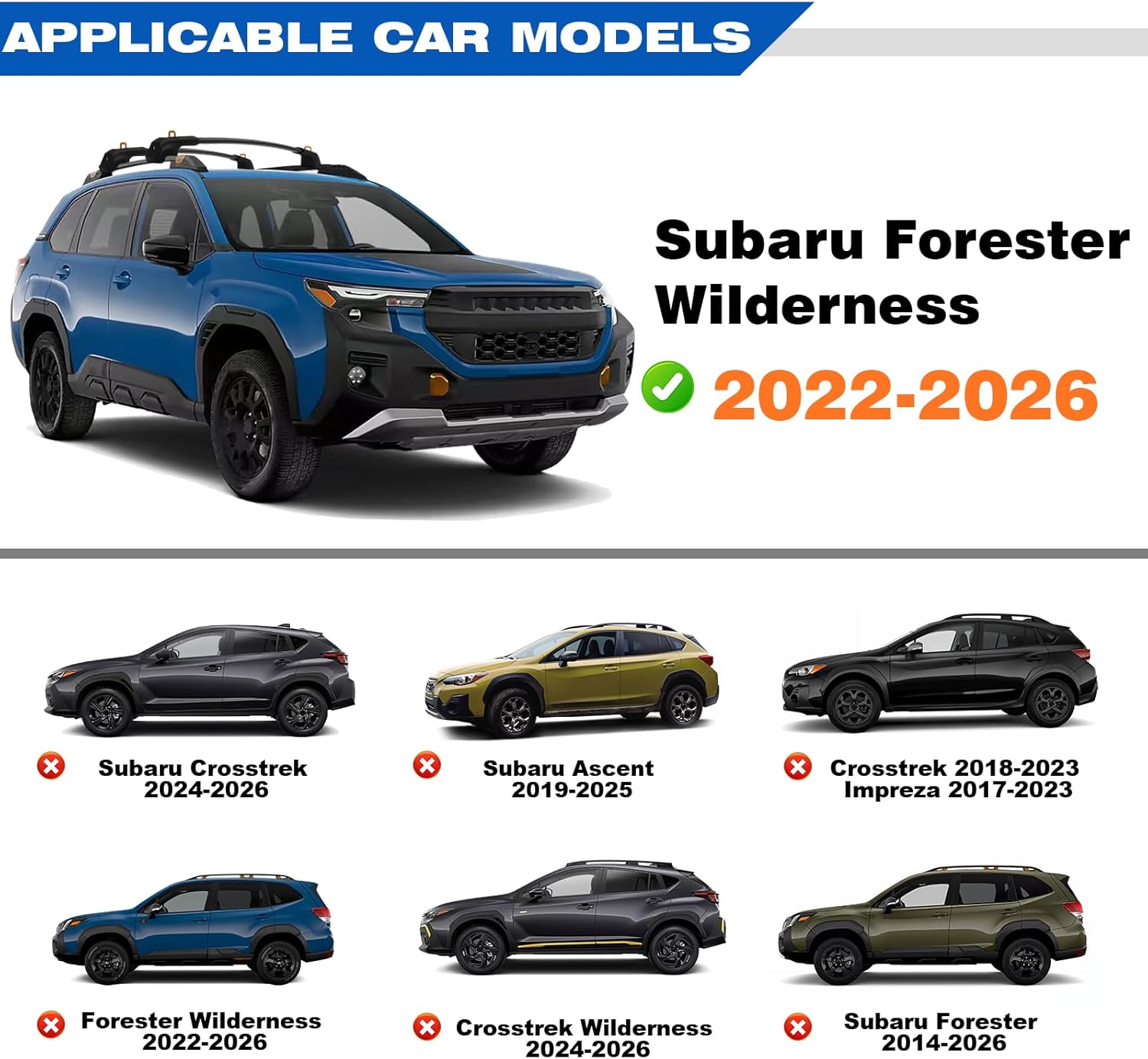 Roof Rack Cross Bars Compatible with Subaru Forester Wilderness 2022-2026, Aluminum, Adjustable, 300lbs, Folding Hook, Anti-Theft Lock Roof Rack for Rooftop Cargo Carrier Luggage Kayak Bike Snowboard