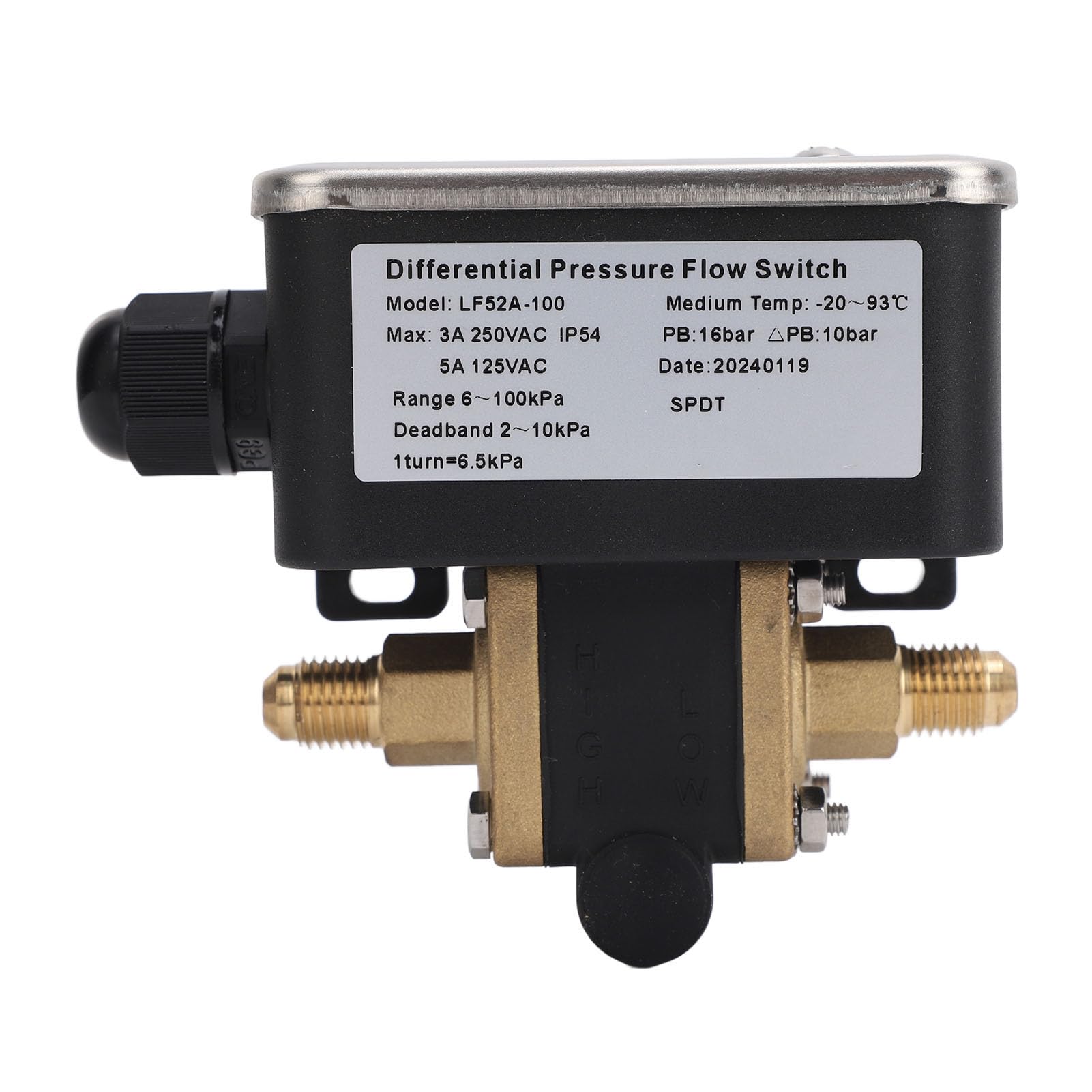 Jeanoko Commutateur de Débit à Pression Différentielle, Réglable 2 Fils 6-100kPa 125VAC 250VAC IP54, Pressostat Différentiel, pour Filtres à Eau Pompes échangeurs de Chaleur