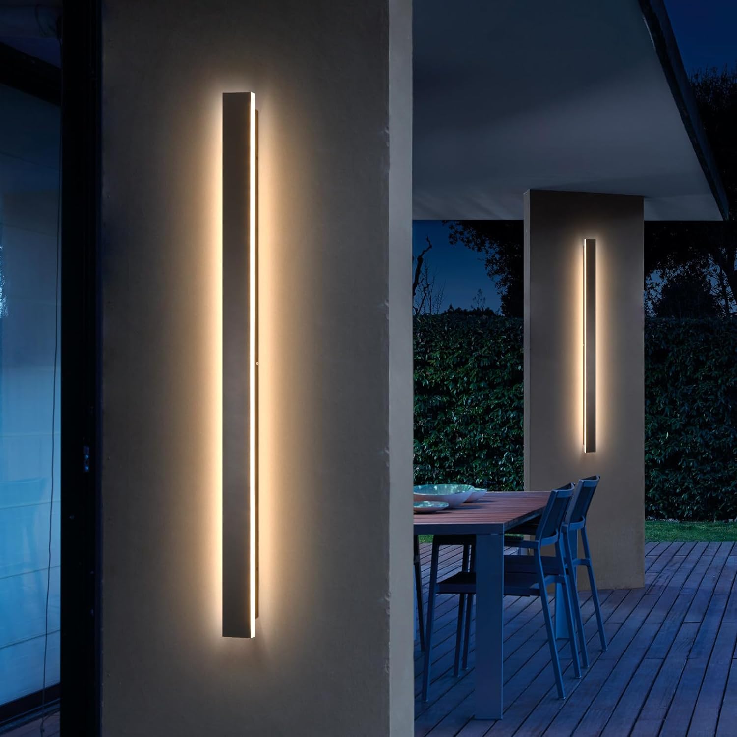 Modern Outdoor Wall Light, 47inch 2pack Exterior Lighting Fixture Wall Mount,Black IP65 Waterproof Porch Lights Wall Sconce,3000K Long LED Linear Outside Lighting for Garage, House,Front Door 2inch Wide-Warm Light 2Pack-47.3inch