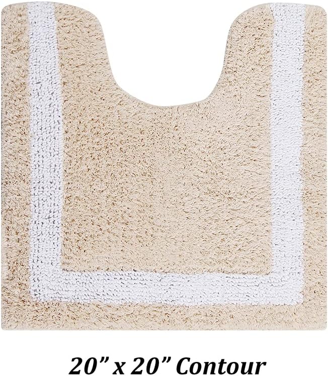 Better Trends Toilet Rugs U Shaped 100% Contour Bathroom Rugs Sand & White 20" x 20" Extra Soft & Thick, Water Absorbent, Reversible, Machine Washable, Tufted Bath Mats Hotel Collection
