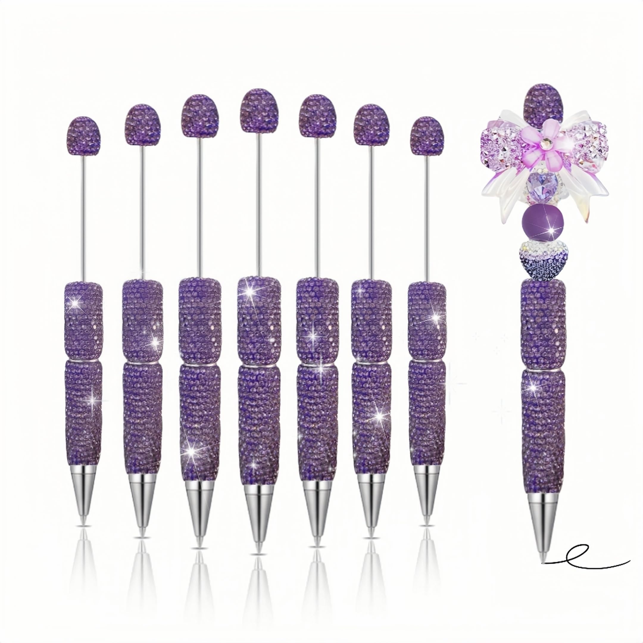 KUNHEHO 7Pcs Glitter Beadable Pens Full Rhinestone Fancy Pen for Beads Cute Journalling Pen for Women Fun Bling Ballpoint Pen Tween girls Gifts Trendy