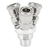 Kadimendium 3 Way Quick Coupler Quick Connect Air Hose Splitter Universal Type Male Thread Swivel Air Compressor Fittings Round Air Splitter Manifold G1/2