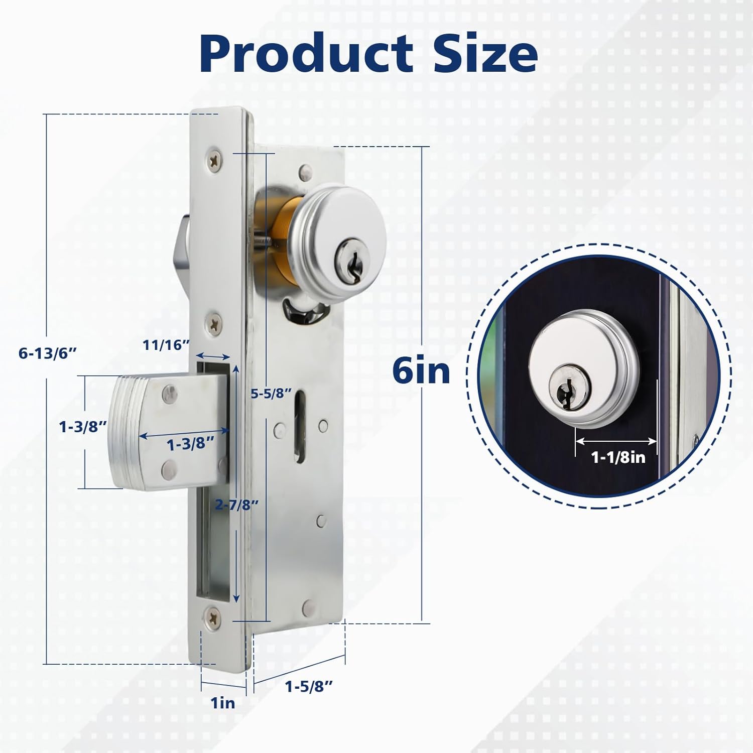 MaxxGeek Commercial Door Lock with Deadbolt and Solid Brass Mortise Cylinder, Storefront Door Lock with Brass Key for Shop Doors, 1-1/8" Backset