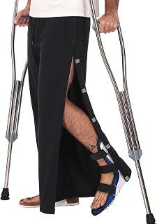 Men's Magnetic Tear Away Side Snap Open Pants Catheter Adaptive Post Surgery Knee Ankle Rehab Pants for Recovery Wear