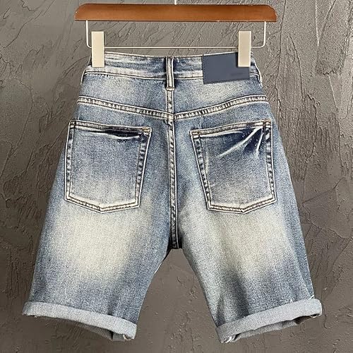 Wssbk Hip Hop Shorts Men Summer Stretch Denim Pants Jeans Light Blue Slim Straight Essential Shorts (Color : A, Size : 33) #TOP3