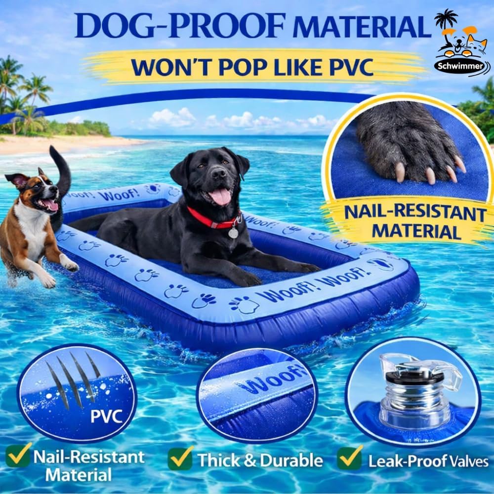 Schwimmer Dog Pool Float – Premium Pool Float for Large Dogs up to 220lbs – Durable & Inflatable Dog Raft for Pool, Lake & Beach – Comfortable & Safe Floating Mat for Summer Fun - Dog Floatie image 2