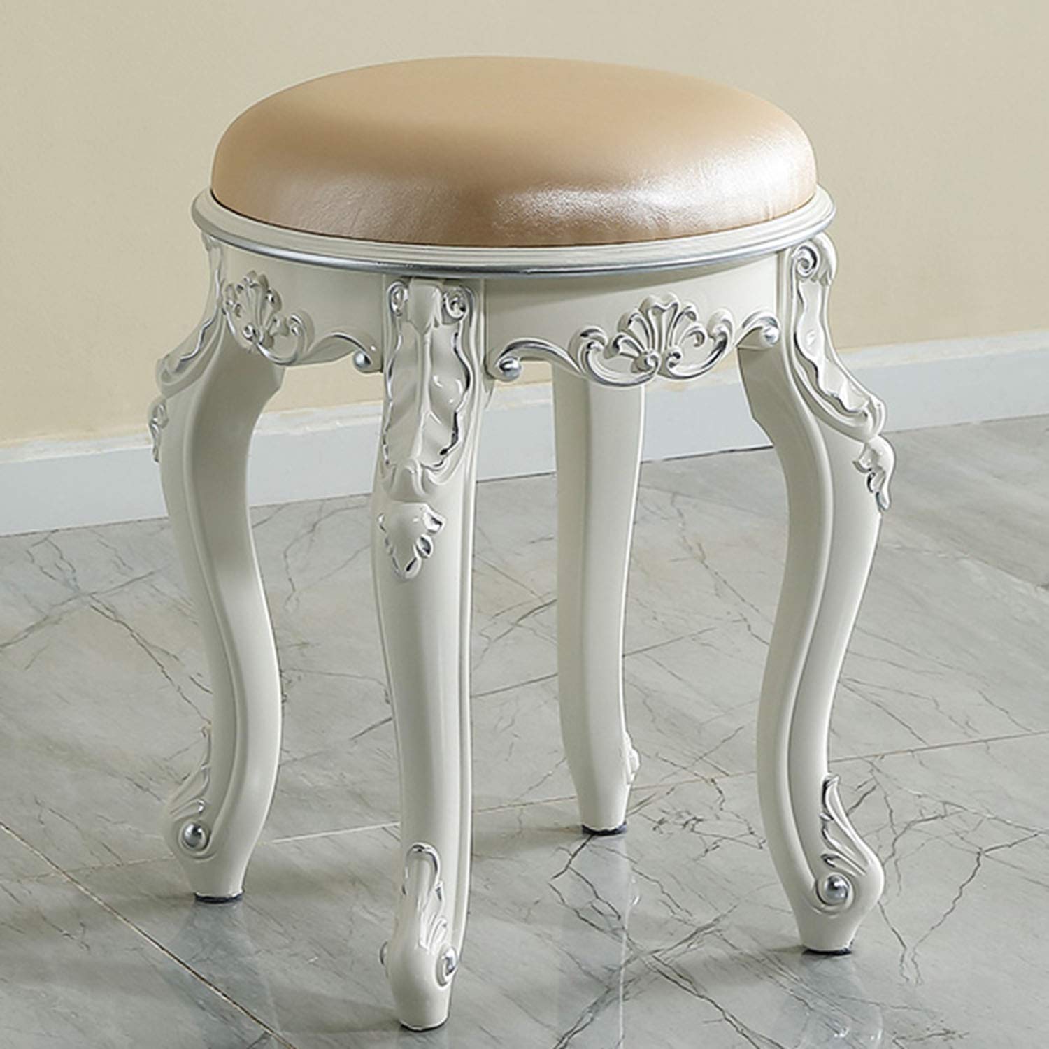 Tabouret de Coiffeuse Rond Rétro, Chaise Baroque pour Chambre à Coucher, Chaise pour Coiffeuse en Tissu, Repose-Pieds, Tabouret de Salon Design de Mode