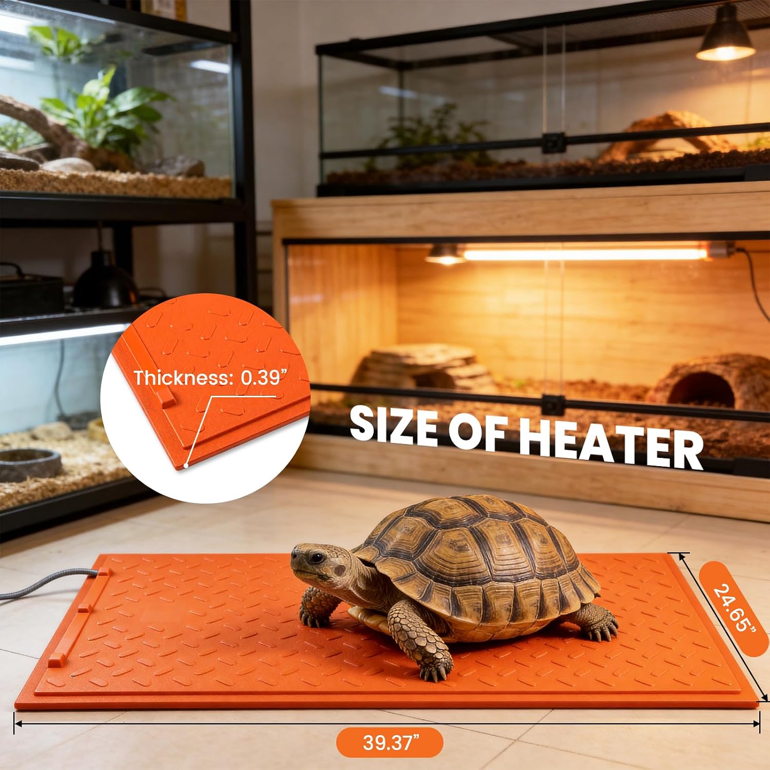 Tortoise Heating Mat 115w Reptile Heating Pad 24.65 × 39.37” Waterproof with Temperature Control Safety Adjustable Reptile Heat Mat for Turtle, Tortoise, Snakes