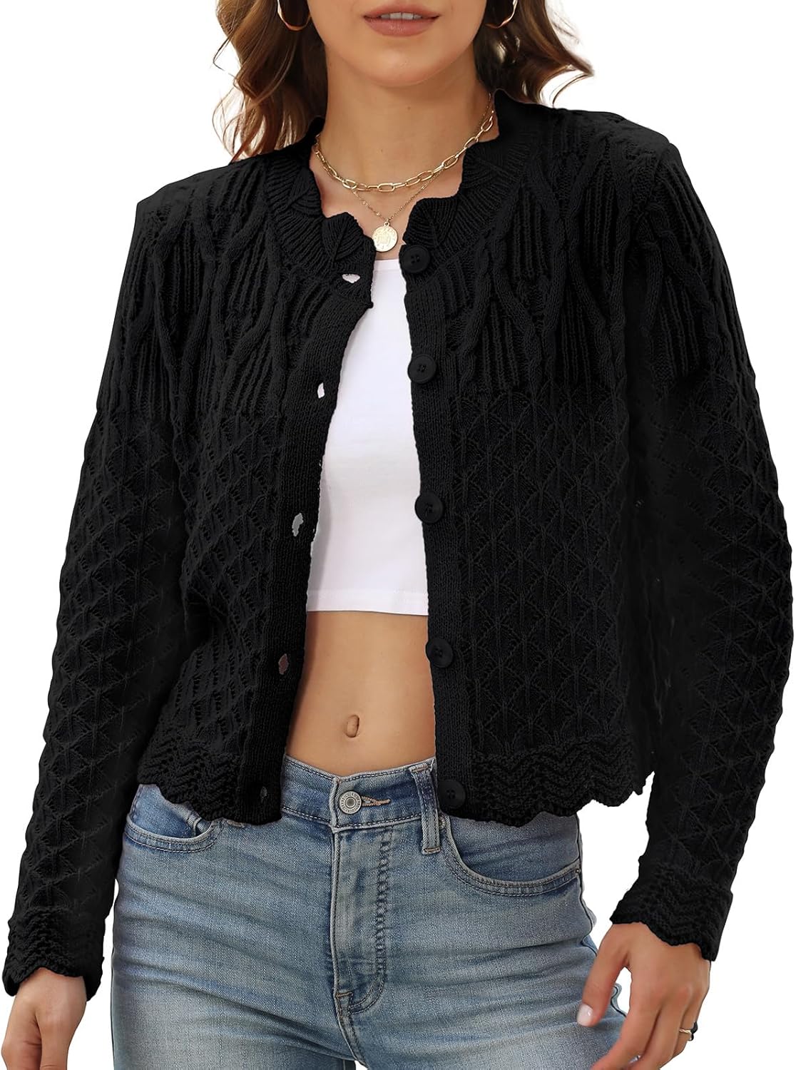Aetosophis Women Cardigan Sweaters Fashion Outfit Clothes Trendy Cropped Jackets 2025 Casual Long Sleeve Tops