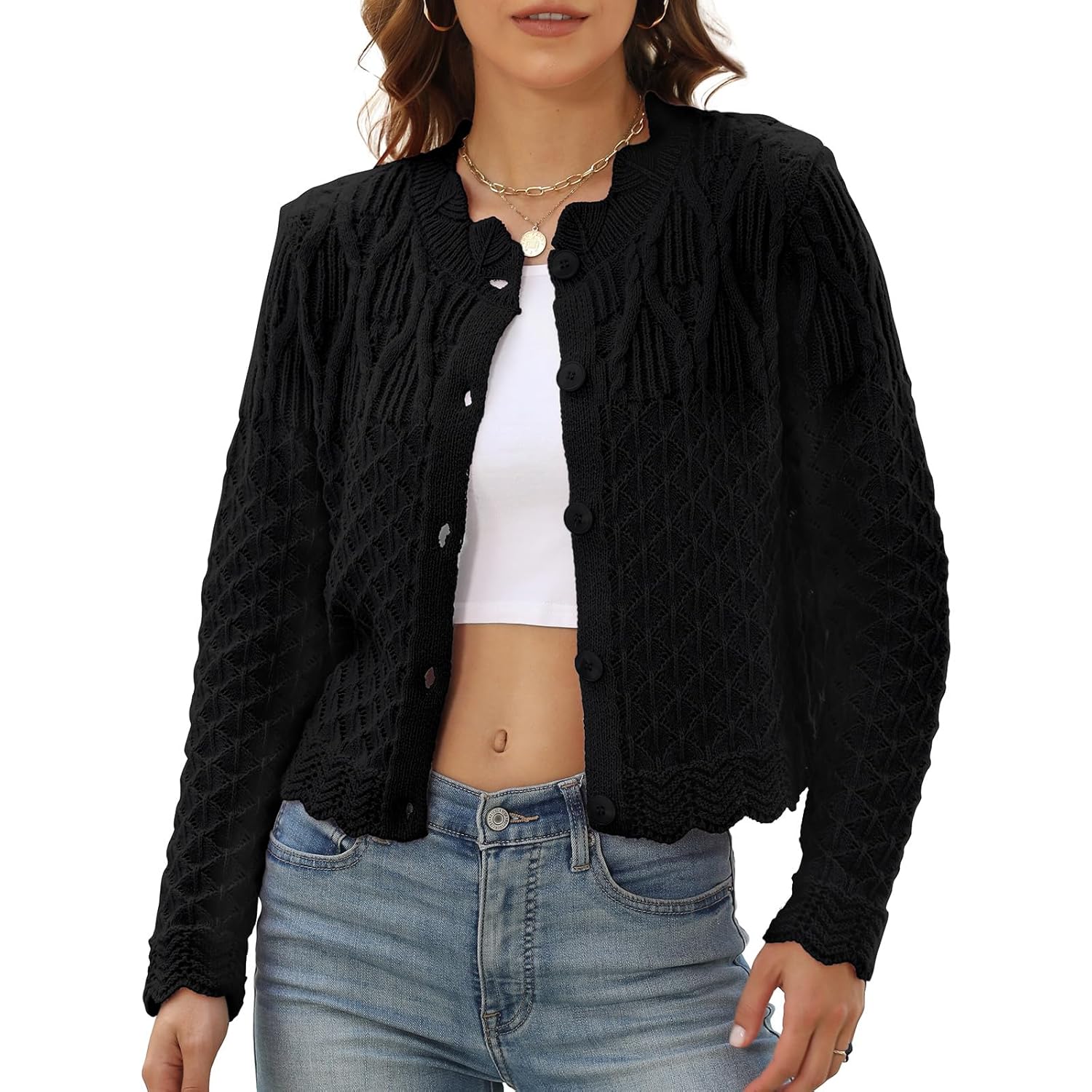 Women Cardigan Sweaters Fashion Outfit Clothes Trendy Cropped Jackets 2025 Casual Long Sleeve Tops