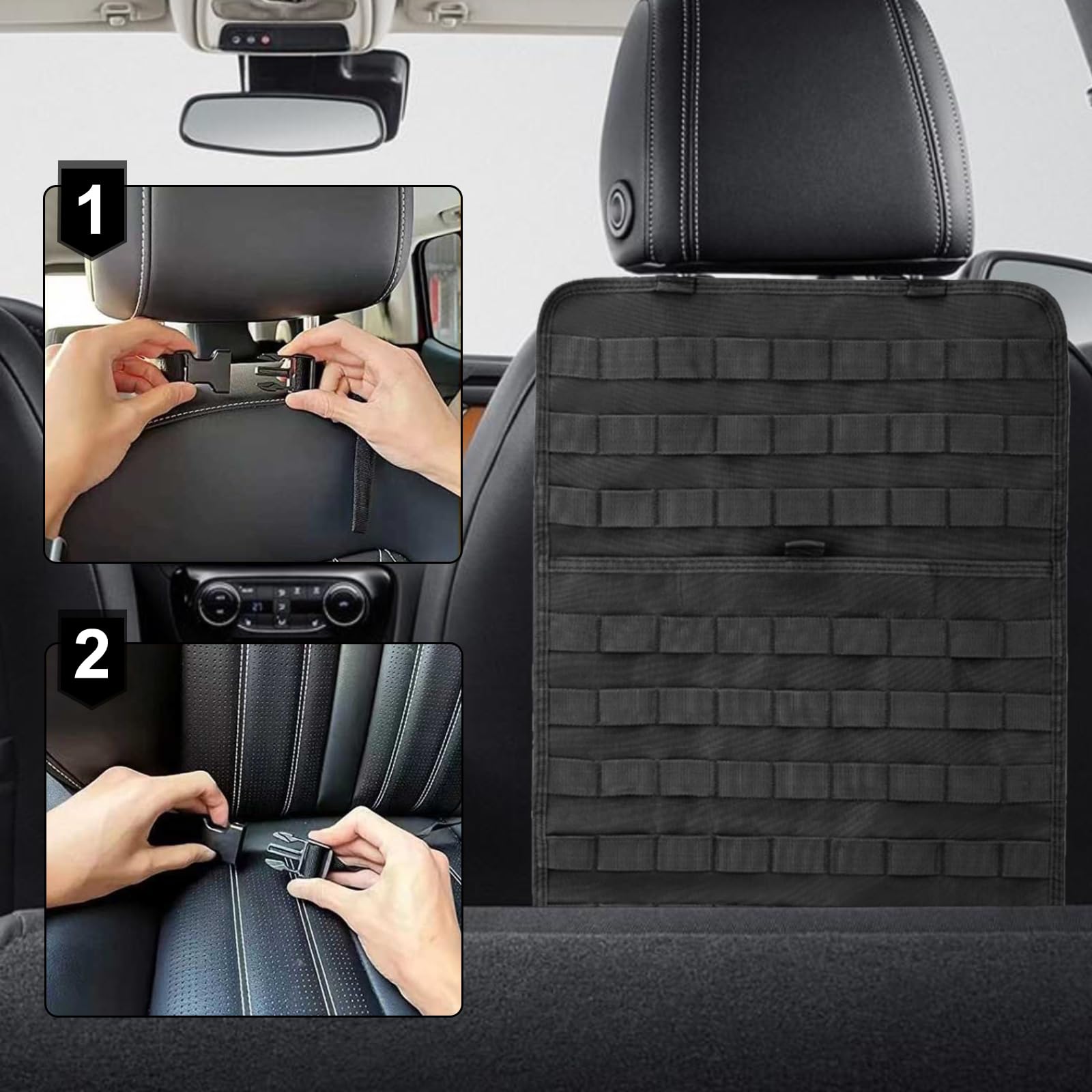 Organizer Tattico per Sedile Auto con 5 Tasche Rimovibili | Nylon 900D, Per Auto e Camion, Cinghie Regolabili, Adattabile a Sedili Anteriori/Posteriori, 45x35x8cm, Nero